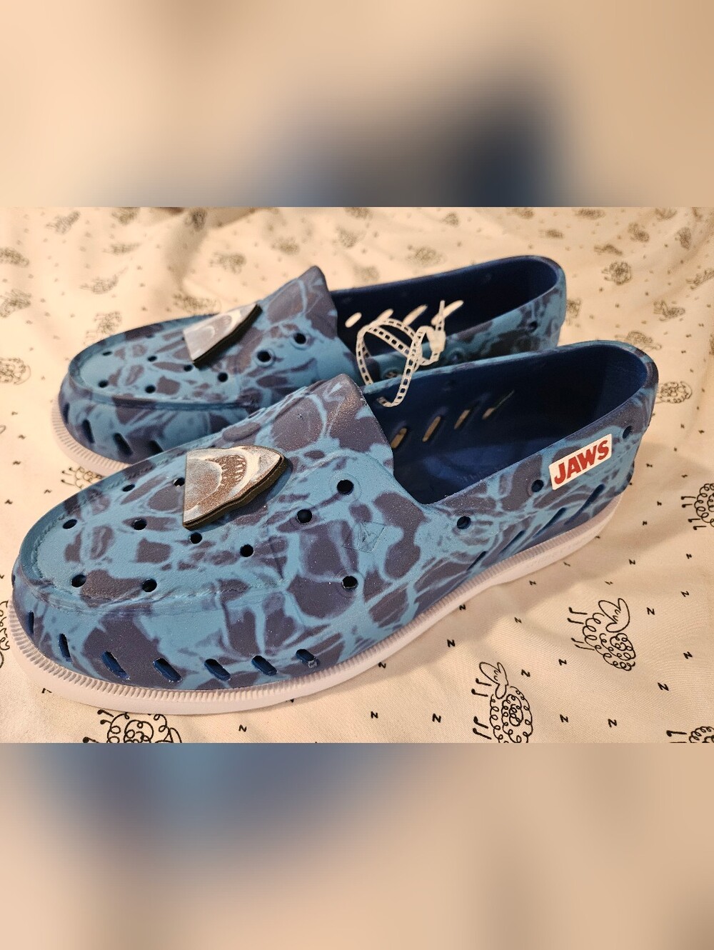 Jaws Sperry Blue Patterned Shark-Accent Men's Boat Shoes